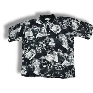 Equilibrio Italy Designer Abstract Graffiti Art Polo Shirt Retro Sz XL artsy‎